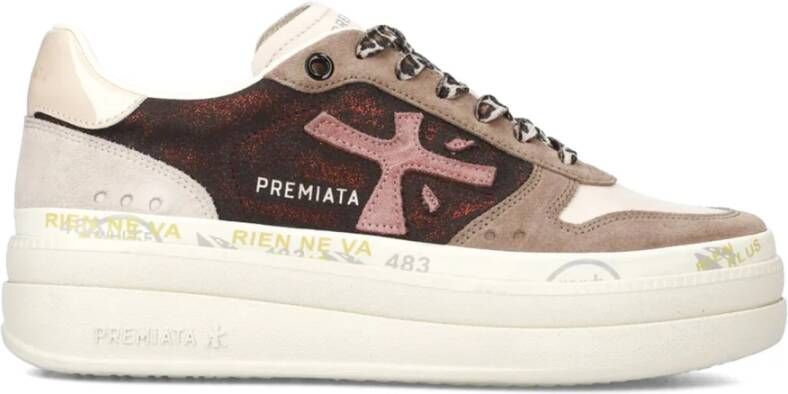 Premiata Beige Glitter Sneakers met Leren Hak Multicolor Dames