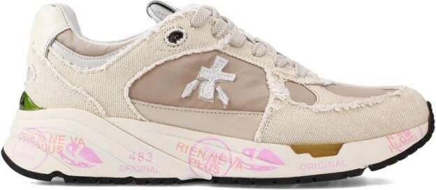 Premiata Beige Nylon Sneakers met Raffelige Randen Beige Heren