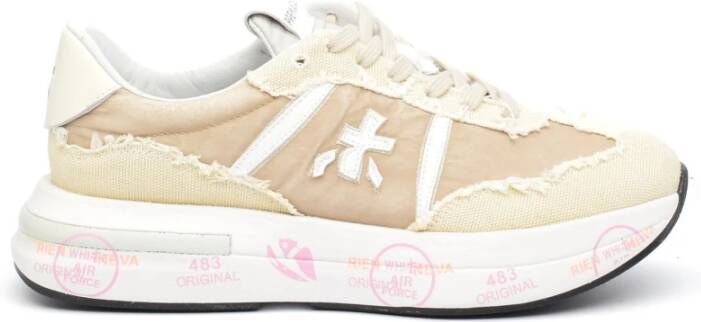 Premiata Beige Stoffen Sneakers met Witte Leren Details Multicolor Dames