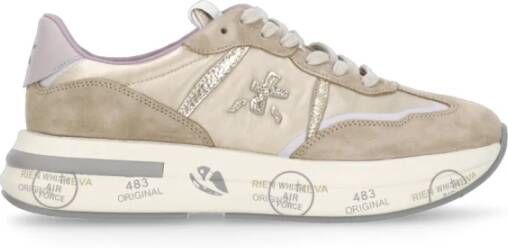 Premiata Beige Witte Sneakers Ronde Neus Vetersluiting Beige Dames