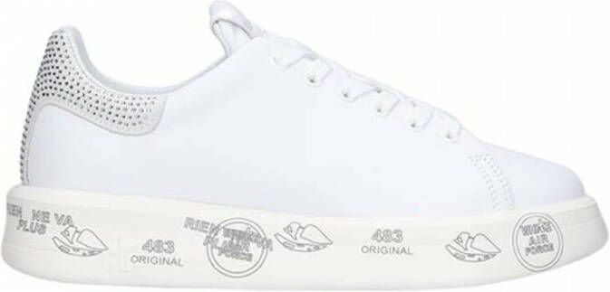 Premiata Witte Leren Sneakers met Glitter Inzetstukken White Dames