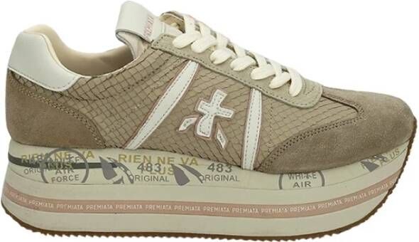 Premiata Beth Slangenhuid Sneaker Beige Dames