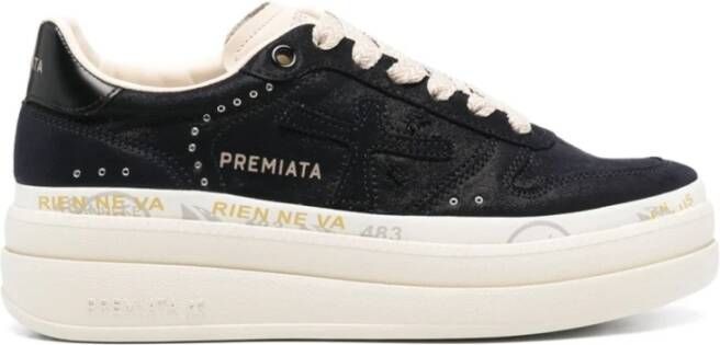 Premiata Blauwe Glitter Sneakers Ronde Neus Blue Dames