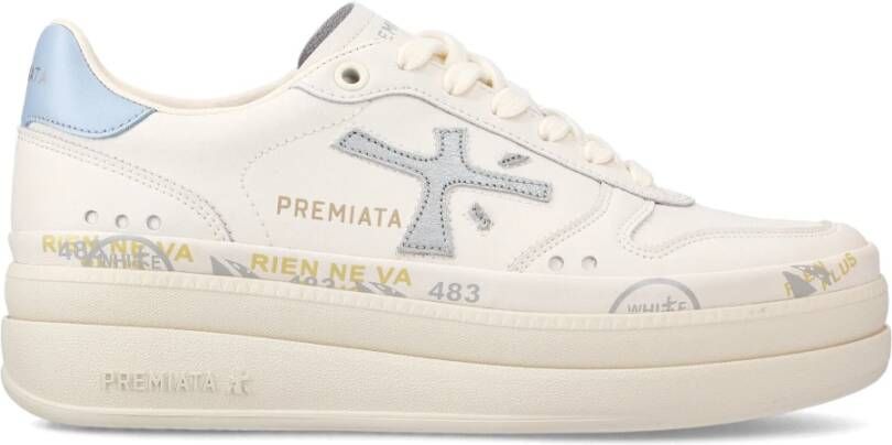 Premiata Blauwe Leren Platform Sneakers met Logo Beige Dames