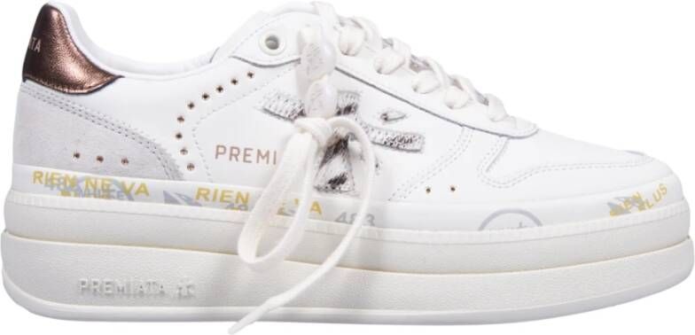 Premiata Witte Leren Sneakers Logo Zijkant Achterkant White Dames