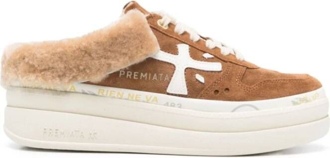 Premiata Bruine Sneakers met Shearling Trim Brown Dames