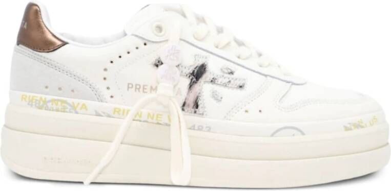 Premiata Witte Leren Sneakers Logo Zijkant Achterkant White Dames