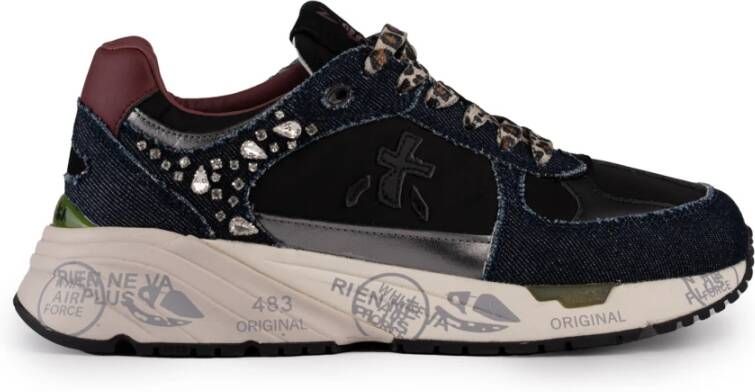 Premiata Denim Sneakers met dierenprintdetails Blue Dames