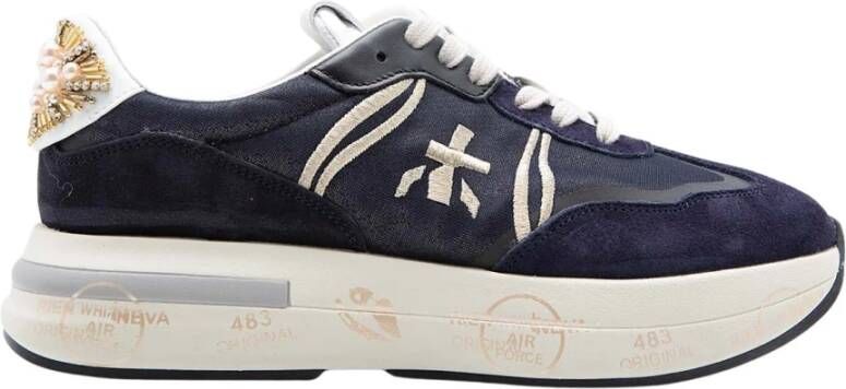 Premiata Donkerblauwe Glitter Sneaker Cassie Blue Dames