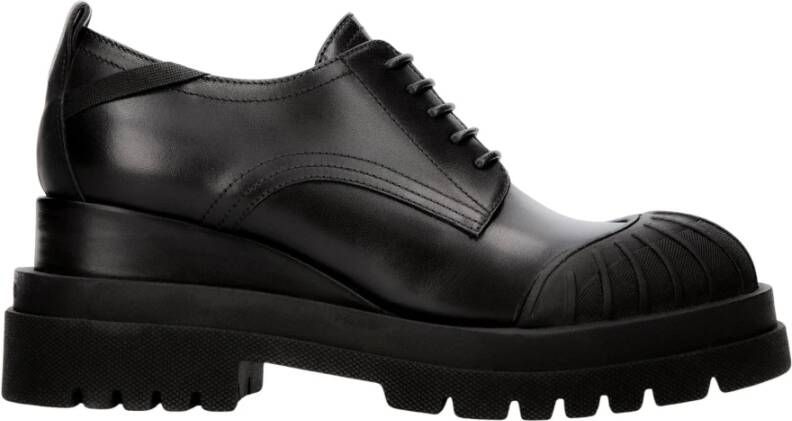 Premiata Geborsteld leren sleehak veterschoenen Black Dames