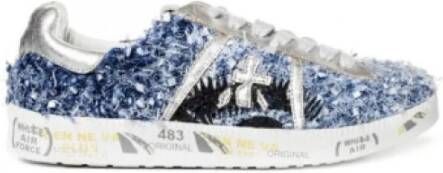 Premiata Glitter Blauwe Sneakers met Decoratieve Motieven Blue Dames