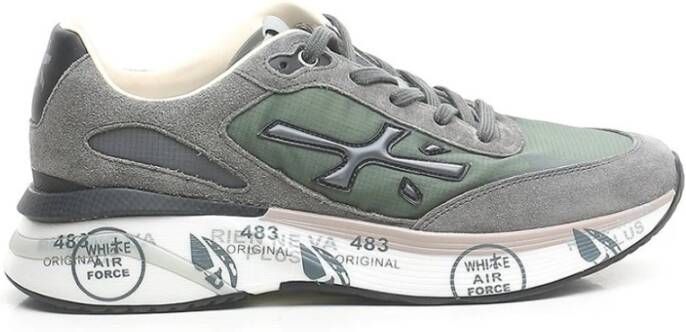 Premiata Grijze Suède Sneakers met Groene Details Gray Heren