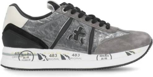 Premiata Grijze Witte Leren Tech Fabric Sneakers Gray Dames