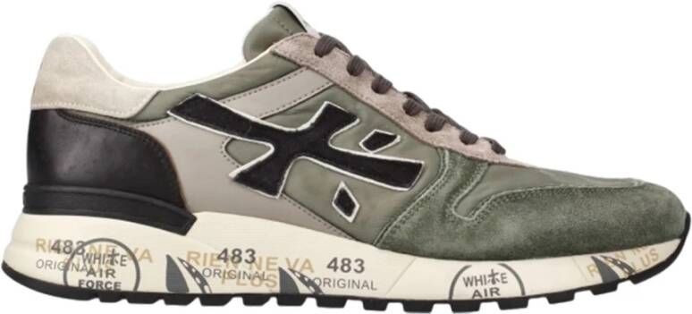 Premiata Groene Leren Sneakers Logo Details Rubberen Zool Multicolor Heren