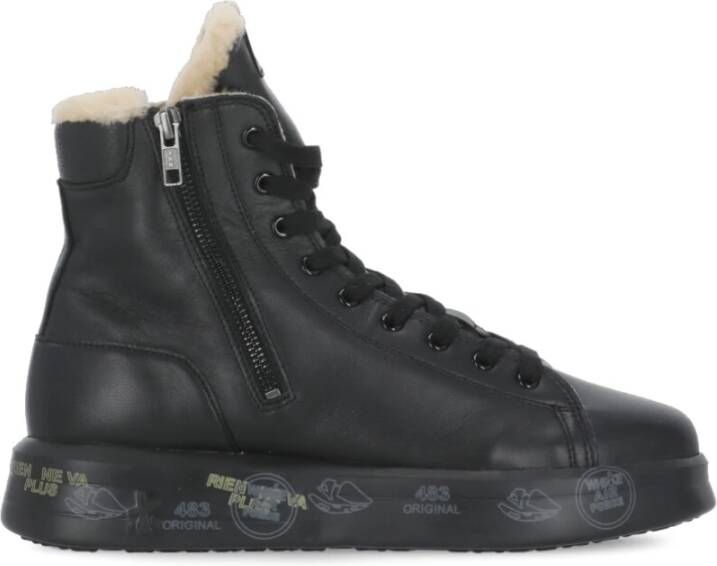 Premiata Hoge Top Leren Sneakers Zwart Wit Black Dames