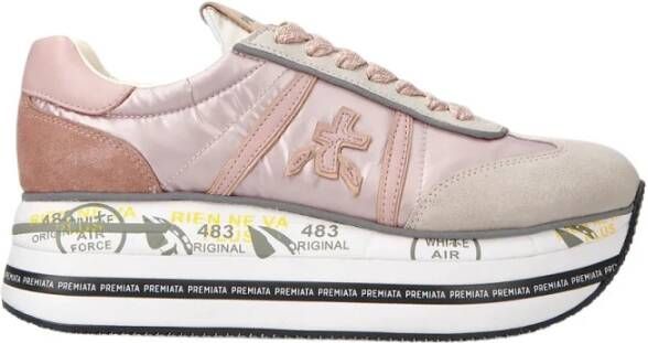 Premiata Roze Stoffen Sneakers met Suède Details Pink Dames