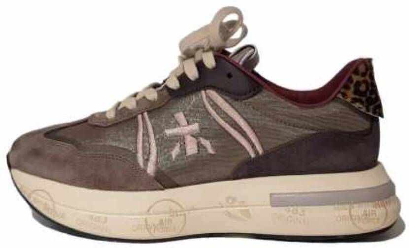 Premiata Iridescent Mesh Leopard Sneakers Taupe Beige Dames