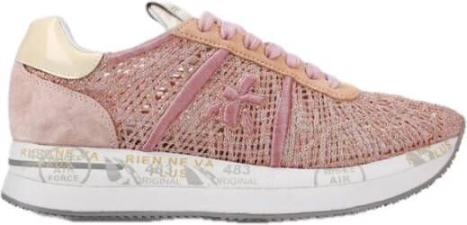 Premiata Kwaliteitslederen sneaker met koordtextuur Pink Dames