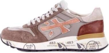 Premiata Leren Logo Sneakers Rubberen Zool Beige Heren