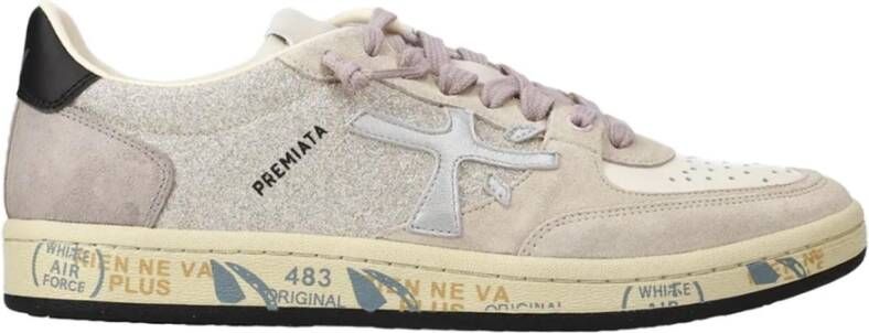 Premiata Leren Sneakers met Gebarsten Leren Bovenwerk Beige Dames