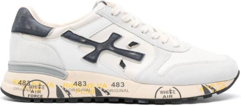 Premiata Mick_6873 Witte Sneaker met Blauwe Vintage Inzetstukken White Heren