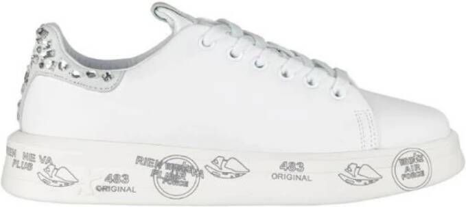 Premiata Witte Leren Sneakers met Glitter Inzetstukken White Dames