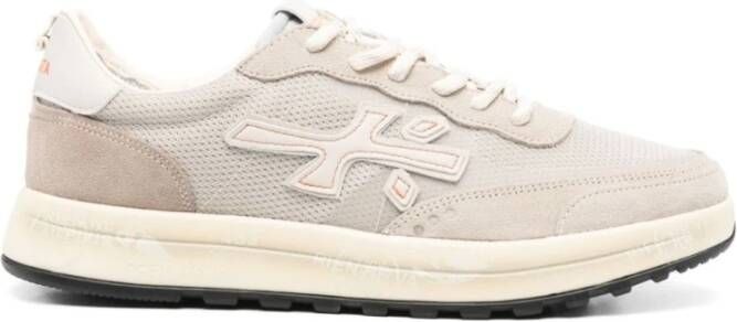 Premiata Platte schoenen met leren en stoffen bovenwerk Beige Heren