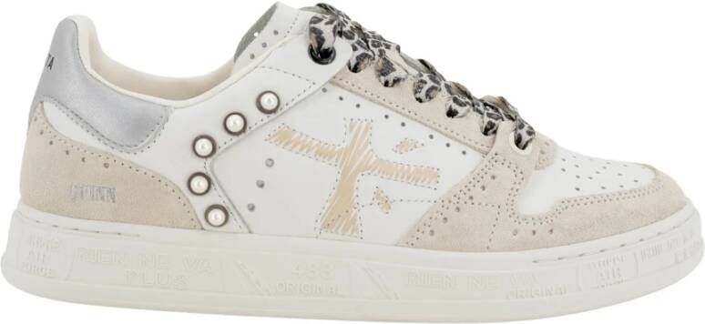 Premiata Platte Veterschoenen van Leer White Dames