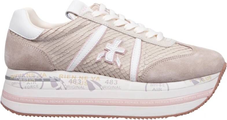 Premiata Python Print Leren Sneakers Beige Roze Brown Dames