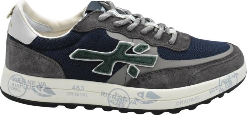 Premiata Rookgroene Veterschoenen Aw24 Blue Heren