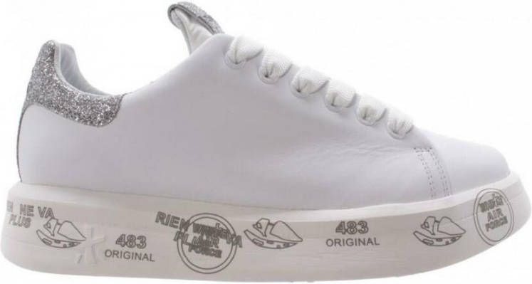 Premiata Witte Leren Sneakers met Glitter Inzetstukken White Dames