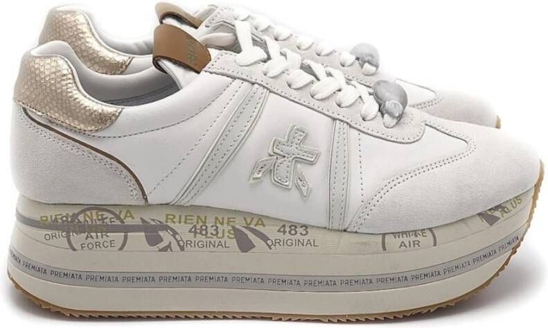 Premiata Sneaker van Suède en Leer Wit Cognac White Dames