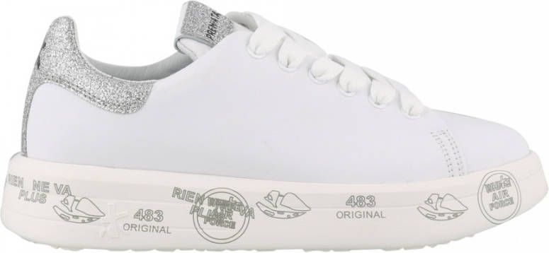 Premiata Witte Leren Sneakers met Glitter Inzetstukken White Dames