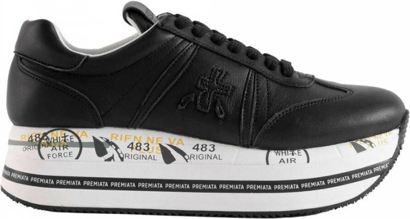 Premiata Zwarte Leren Sneakers met Python Detail Black Dames