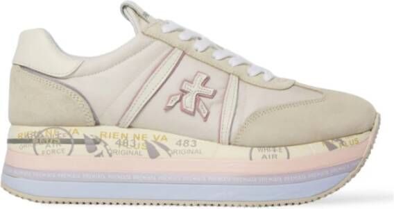 Premiata Suede Logo Sneakers Reguliere Pasvorm Rubberen Zool Beige Dames