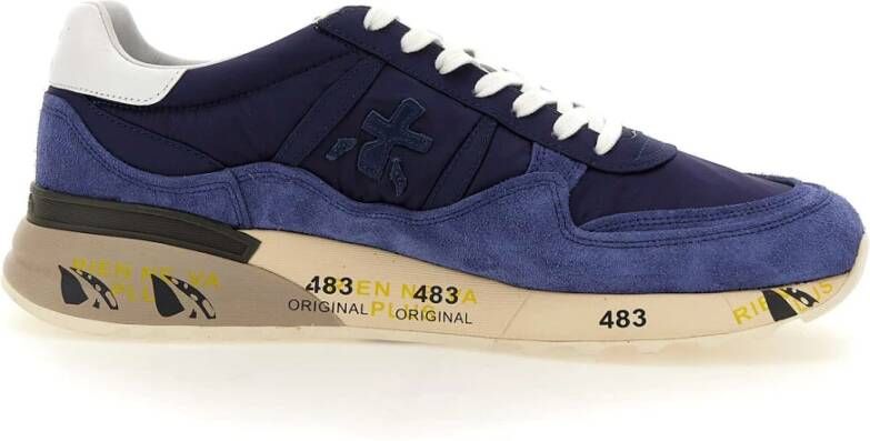 Premiata Zachte suède en nylon sneakers met aangepaste logo zool Blauw Heren