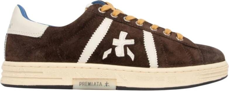 Premiata Bruine Suède Sneakers met Bedrukte Zool en Leren Logo Bruin Heren