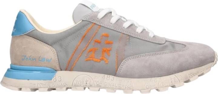 Premiata Johnlow Grijze Logo Oranje+Blauwe Hak Sneakers Gray Heren