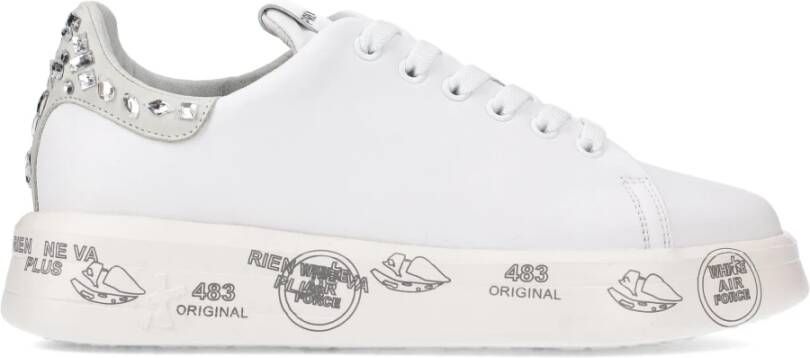 Premiata Witte Leren Sneakers met Glitter Inzetstukken White Dames