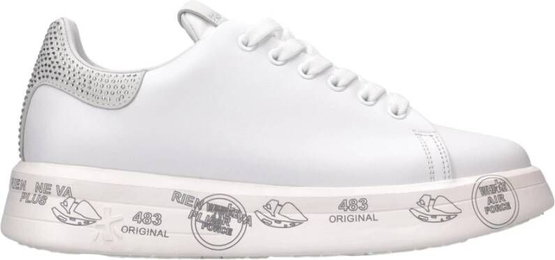 Premiata Witte Leren Sneakers met Glitter Inzetstukken White Dames