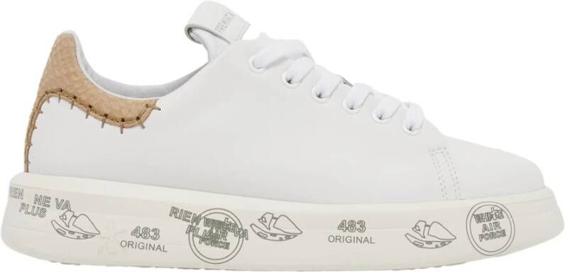 Premiata Witte Leren Sneakers met Beige Details White Dames