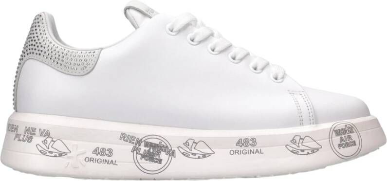 Premiata Witte Leren Sneakers met Glitter Inzetstukken White Dames