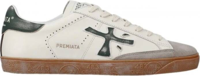 Premiata Steven Logo Groene Sneakers White Heren