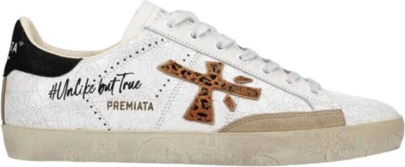 Premiata Leren sneakers met gehamerd effect en luipaardprint detail Multicolor