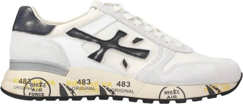 Premiata Mick_6873 Witte Sneaker met Blauwe Vintage Inzetstukken White Heren