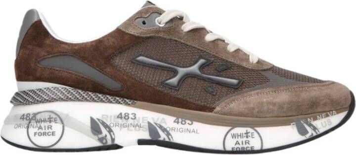 Premiata Suède en stoffen sneakers Brown Heren