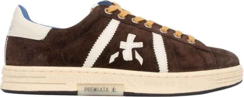 Premiata Bruine Suède Sneakers met Bedrukte Zool en Leren Logo Brown Heren