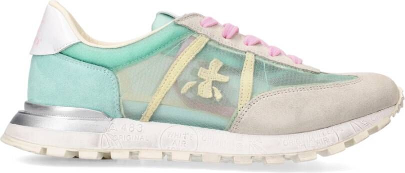 Premiata Transparante Stoffen Sneaker met Gele en Roze Veters Blue Dames