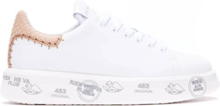 Premiata Witte Leren Sneakers met Beige Details White Dames