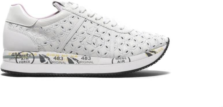 Premiata Witte Bloemen Leren Sneakers Vrouwen White Dames